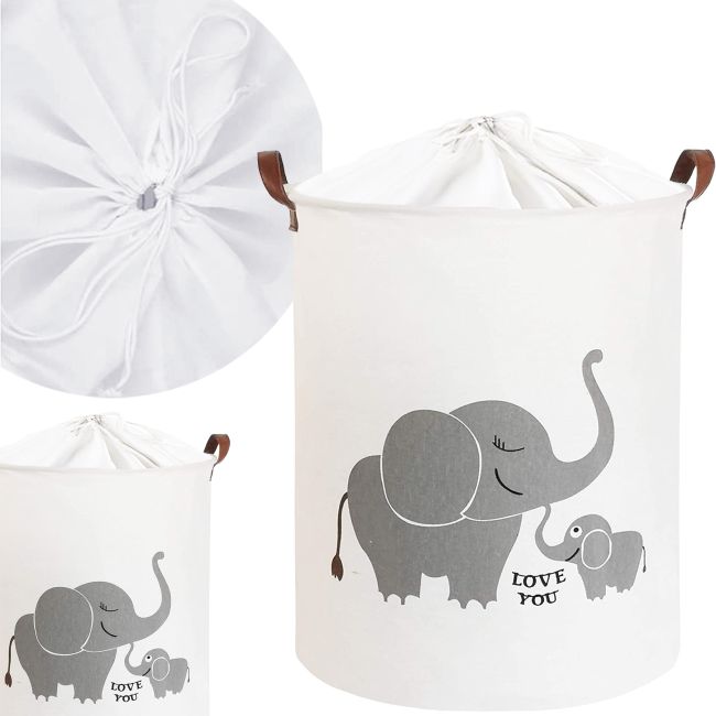 Cos Pliabil Pentru Jucarii, Rufe, Bumbac Canvas, Impermeabil, SIPO, 35x42 cm, Bumbac, 43l,  Elefant EKDBT015