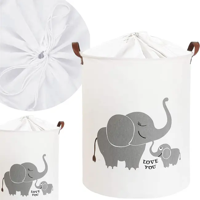 Cos Pliabil Pentru Jucarii, Rufe, Bumbac Canvas, Impermeabil, SIPO, 35x42 cm, Bumbac, 43l,  Elefant EKDBT015