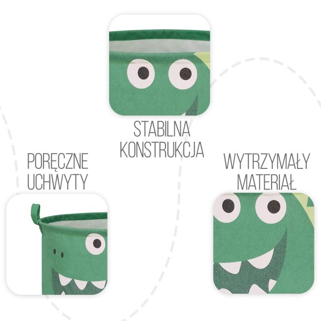 Cos Pliabil Pentru Jucarii, Rufe, Bumbac Canvas, Impermeabil, SIPO, 35x42 cm, Bumbac, 43l, Dino EKDBTC02