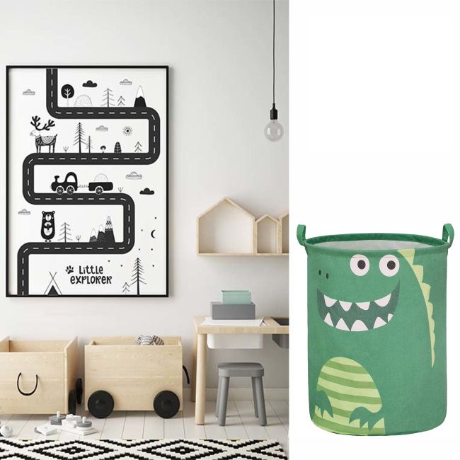 Cos Pliabil Pentru Jucarii, Rufe, Bumbac Canvas, Impermeabil, SIPO, 35x42 cm, Bumbac, 43l, Dino EKDBTC02