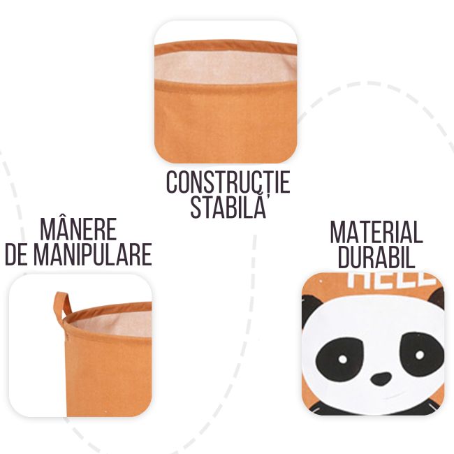 Cos Pliabil Pentru Jucarii, Rufe, Bumbac Canvas, Impermeabil, SIPO, 35x42 cm, Bumbac, 43l, Panda EKDBTC05