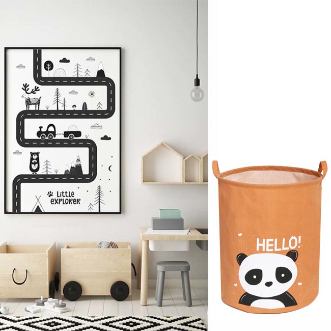 Cos Pliabil Pentru Jucarii, Rufe, Bumbac Canvas, Impermeabil, SIPO, 35x42 cm, Bumbac, 43l, Panda EKDBTC05