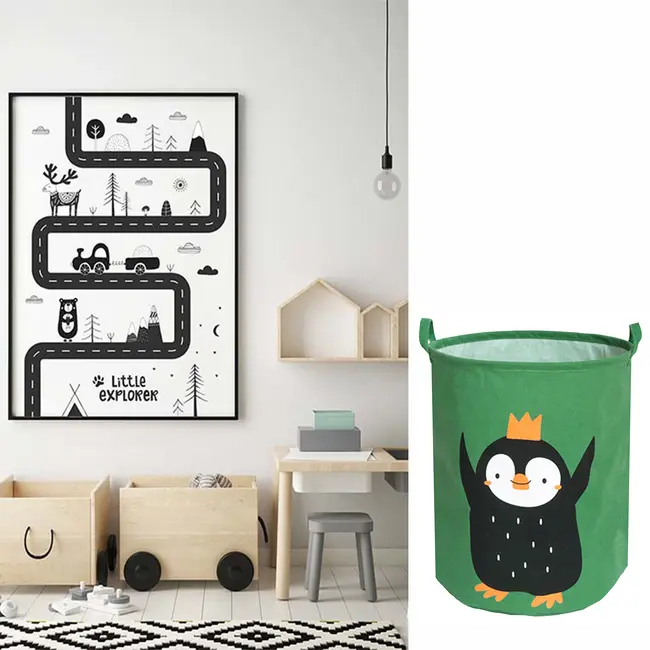 Cos Pliabil Pentru Jucarii, Rufe, Bumbac Canvas, Impermeabil, SIPO, 35x42 cm, Bumbac, 43l, Pinguin EKDBTC04