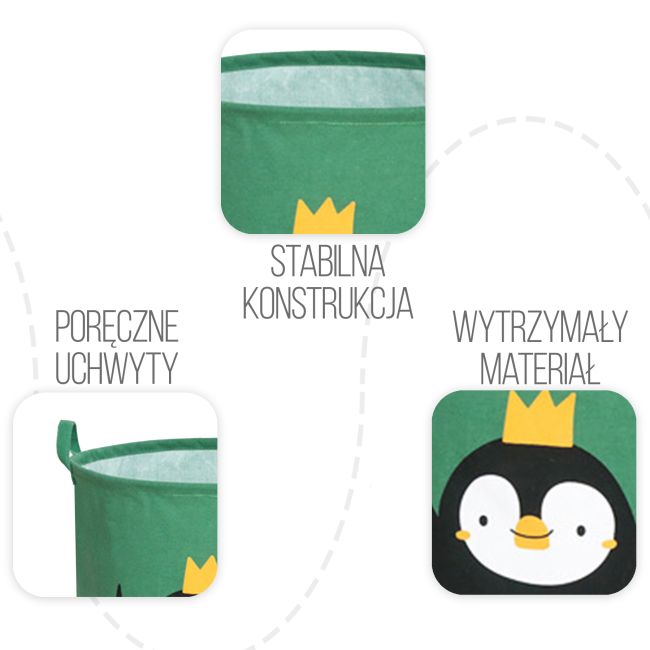 Cos Pliabil Pentru Jucarii, Rufe, Bumbac Canvas, Impermeabil, SIPO, 35x42 cm, Bumbac, 43l, Pinguin EKDBTC04