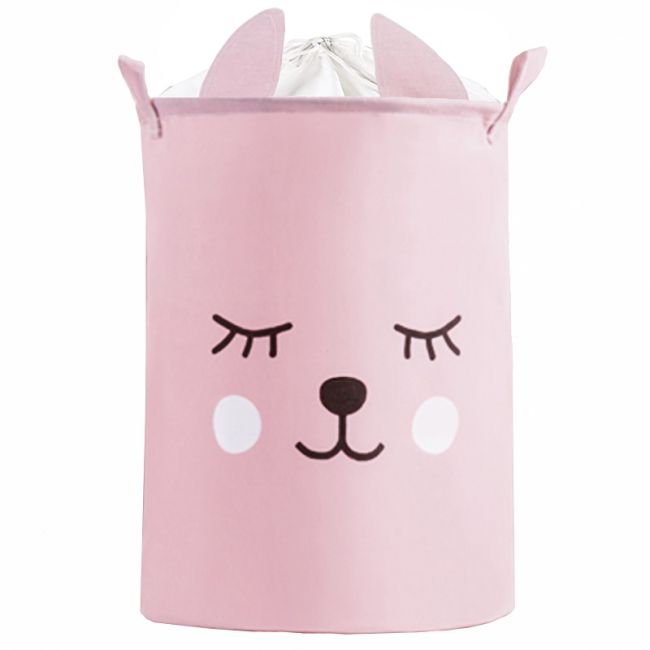 Cos Pliabil Pentru Jucarii, Rufe, Bumbac Canvas, Impermeabil, SIPO, 35x42 cm, Bumbac, 43l, Pink Bear EKDBT035