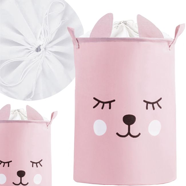 Cos Pliabil Pentru Jucarii, Rufe, Bumbac Canvas, Impermeabil, SIPO, 35x42 cm, Bumbac, 43l, Pink Bear EKDBT035