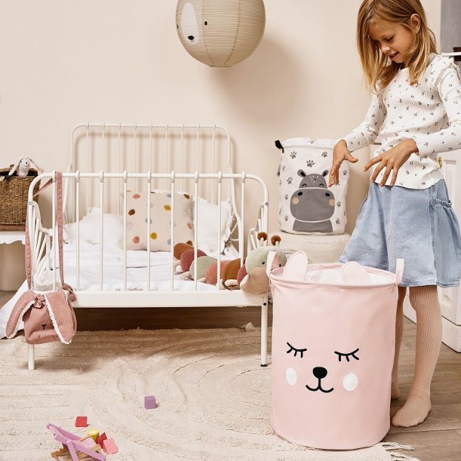 Cos Pliabil Pentru Jucarii, Rufe, Bumbac Canvas, Impermeabil, SIPO, 35x42 cm, Bumbac, 43l, Pink Bear EKDBT035
