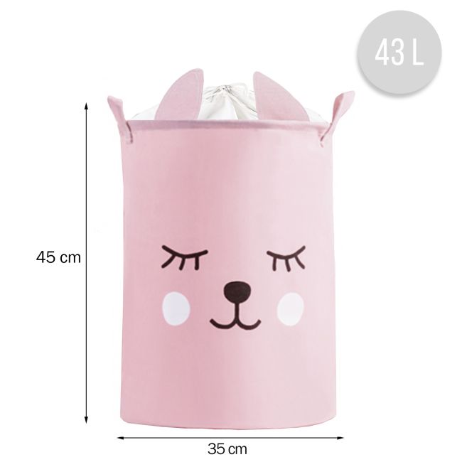 Cos Pliabil Pentru Jucarii, Rufe, Bumbac Canvas, Impermeabil, SIPO, 35x42 cm, Bumbac, 43l, Pink Bear EKDBT035