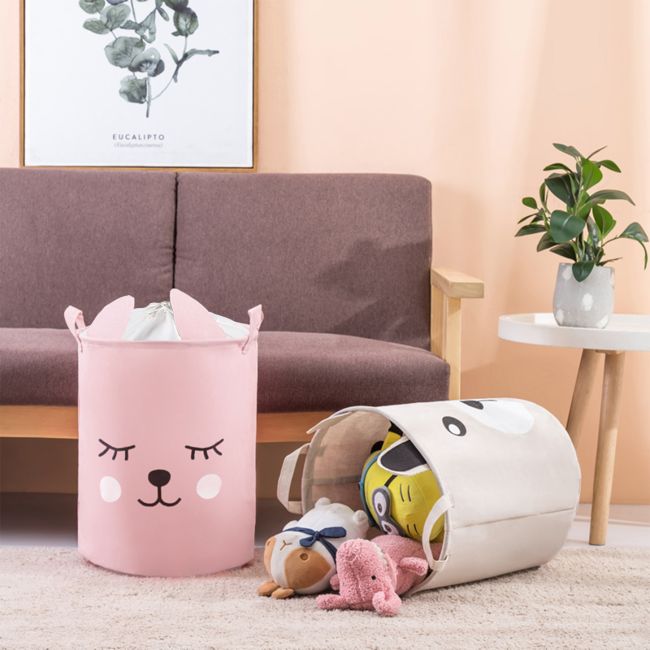 Cos Pliabil Pentru Jucarii, Rufe, Bumbac Canvas, Impermeabil, SIPO, 35x42 cm, Bumbac, 43l, Pink Bear EKDBT035