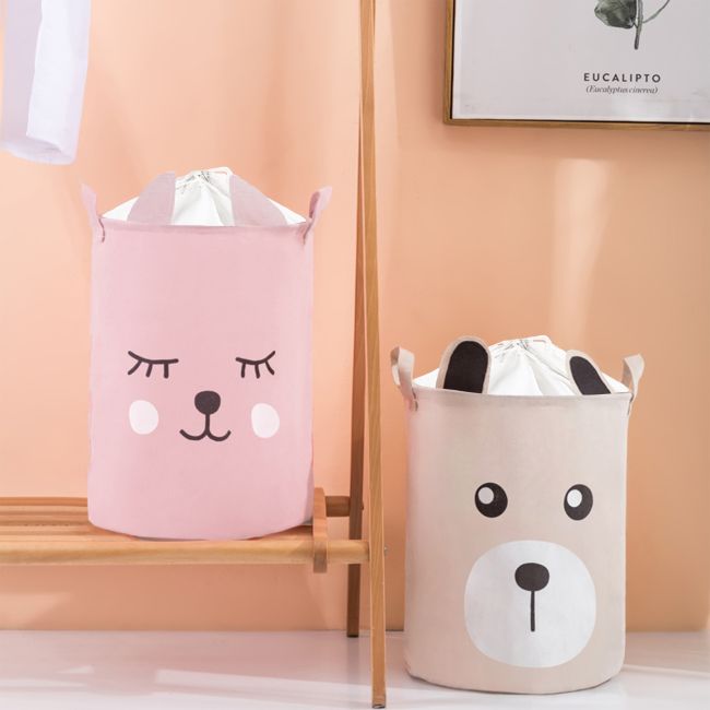 Cos Pliabil Pentru Jucarii, Rufe, Bumbac Canvas, Impermeabil, SIPO, 35x42 cm, Bumbac, 43l, Urs EKDBT036