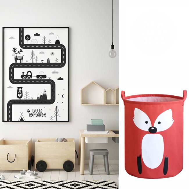 Cos Pliabil Pentru Jucarii, Rufe, Bumbac Canvas, Impermeabil, SIPO, 35x42 cm, Bumbac, 43l, Vulpe EKDBT03