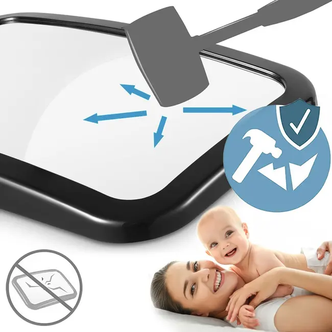 Oglinda auto supraveghere bebe, Sipo, Fixare tetiera, Suport anti-alunecare, 360 grade, 30x20 cm, Negru EKDSBS-SM30