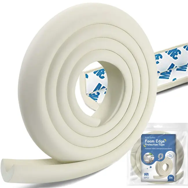 Rola protectie din spuma groasa pentru colturi mobilier, pentru copii, SIPO Baby Safety, 2 metri, Crem EKDSBS-T11-F3