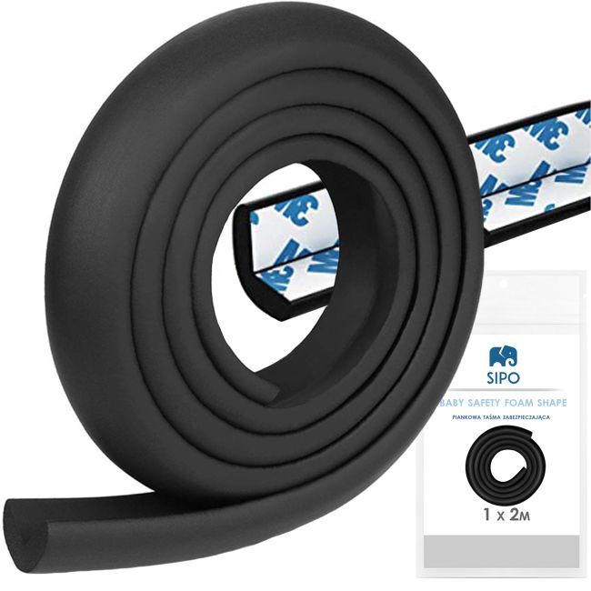 Rola protectie din spuma groasa pentru colturi mobilier, pentru copii, SIPO Baby Safety, 2 metri, Negru EKDSBS-T11-F2