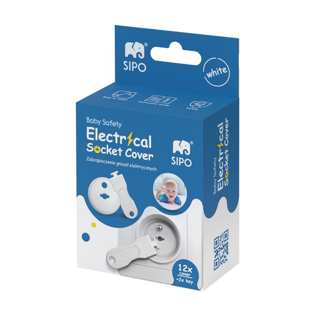 Set 12 capace de protectie pentru prize cu cheita, SIPO Baby Safety, Alb EKDSBS-C10