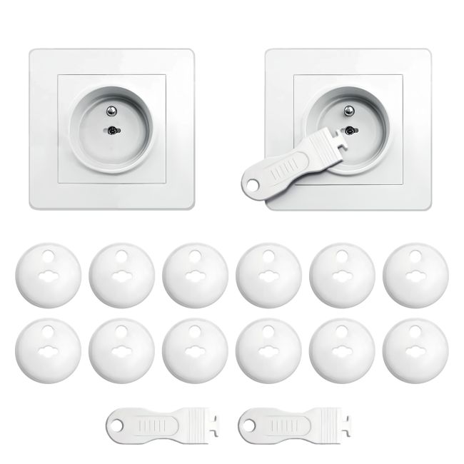 Set 12 capace de protectie pentru prize cu cheita, SIPO Baby Safety, Alb EKDSBS-C10