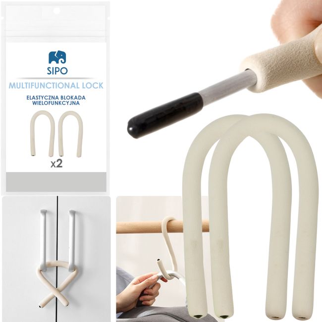 Set 2 buc, Incuietoare flexibila universala, usi, dulapuri, sertare, carlig, cuier, reglabil, SIPO, Crem EKDMFL11