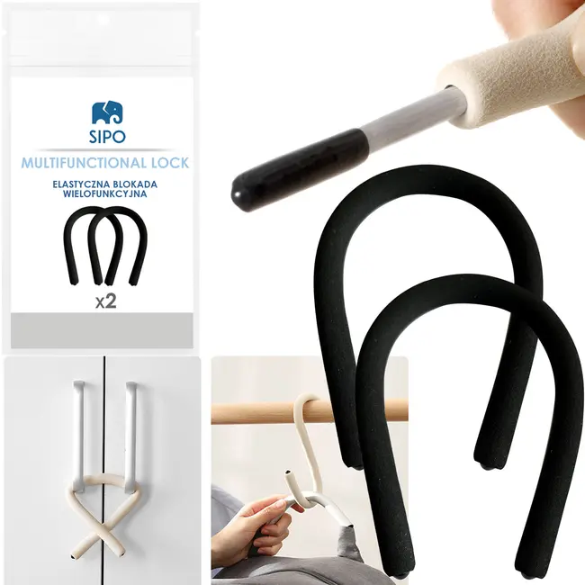 Set 2 buc, Incuietoare flexibila universala, usi, dulapuri, sertare, carlig, cuier, reglabil, SIPO, Negru EKDMFL22