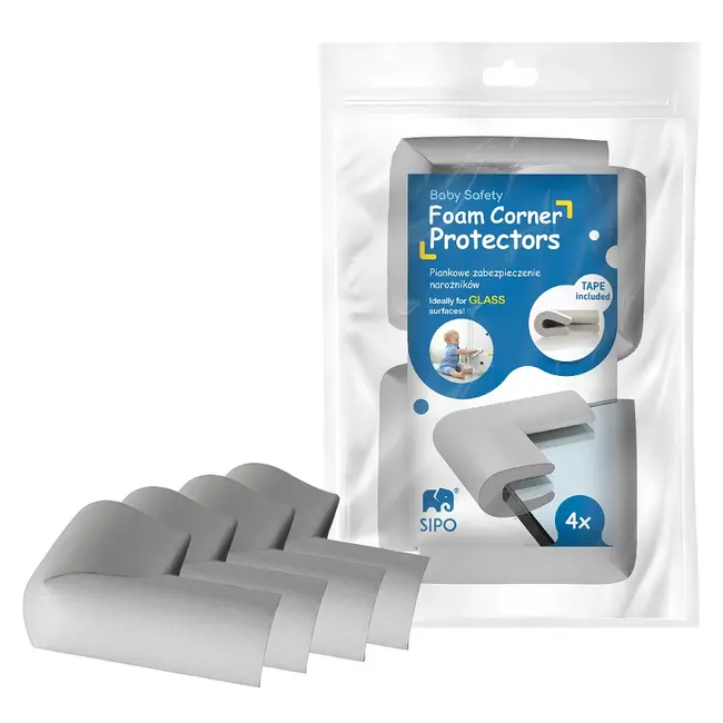 Set 4 aparatori moi pentru suprafetele de sticla ale mobilierului, pentru copii, SIPO Baby Safety, Gri EKDSBS-T23UE