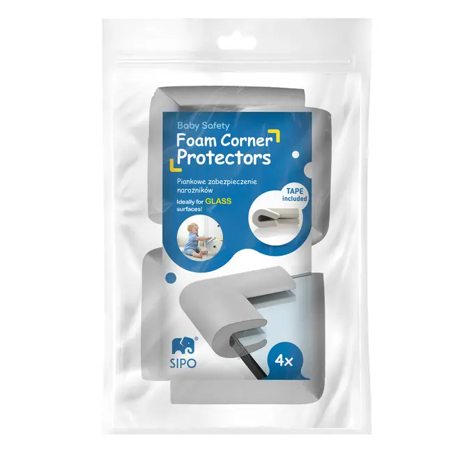 Set 4 aparatori moi pentru suprafetele de sticla ale mobilierului, pentru copii, SIPO Baby Safety, Gri EKDSBS-T23UE