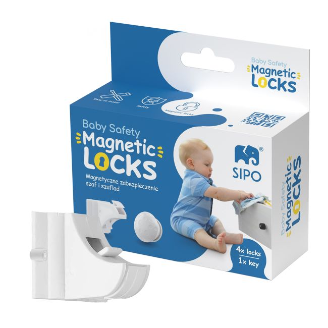 Set 4 protectii magnetice pentru usi de dulapuri si sertare, SIPO Baby Safety EKDSBS-M4