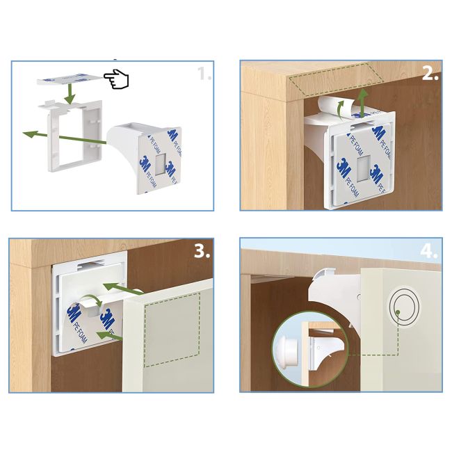 Set 4 protectii magnetice pentru usi de dulapuri si sertare, SIPO Baby Safety EKDSBS-M4