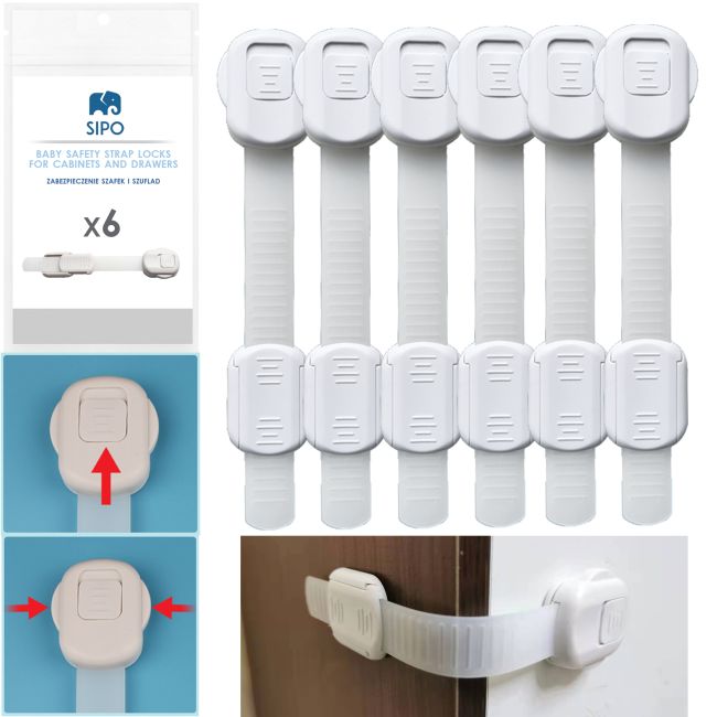 Sistem siguranta copii SIPO, blocator sertare, usa cuptor, frigider, congelator, dulap, previne deschiderea accidentala, lungime ajustabila, set 6 buc EKDSBS-218