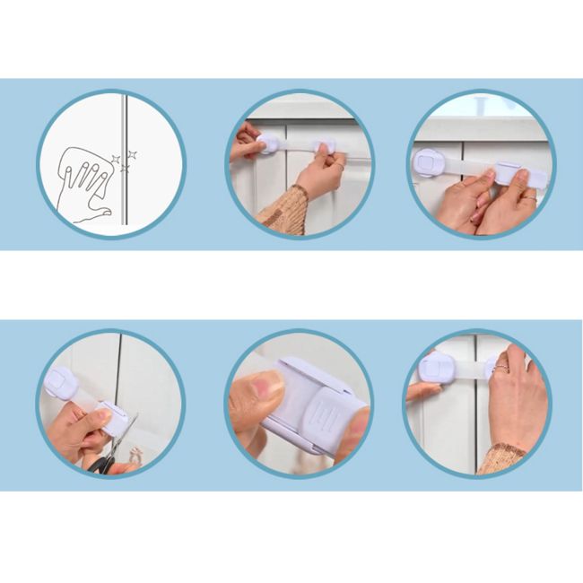 Sistem siguranta copii SIPO, blocator sertare, usa cuptor, frigider, congelator, dulap, previne deschiderea accidentala, lungime ajustabila, set 6 buc EKDSBS-218