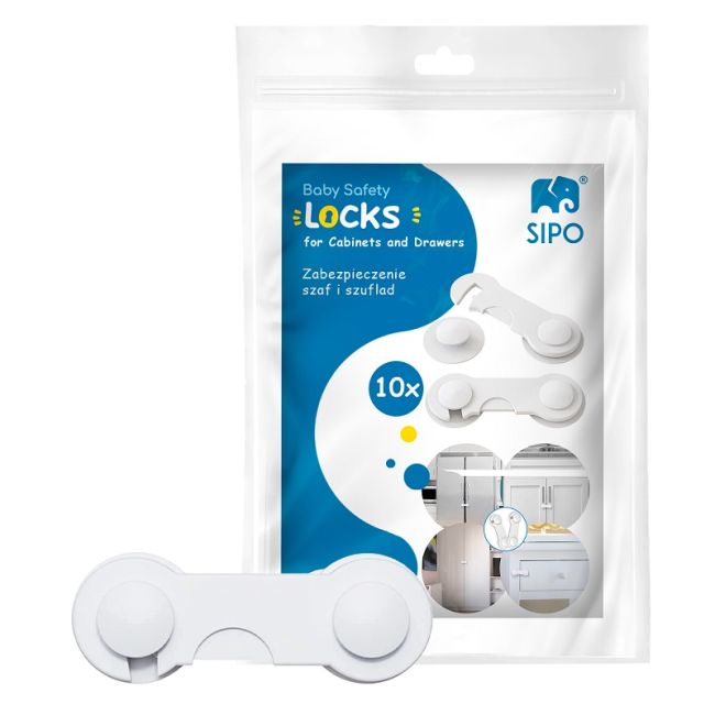 Sistem siguranta copii SIPO, sistem de blocare sertare, dulap, previne deschiderea accidentala, adeziv puternic 3M, fara urme de indepartare, set 10 b EKDSBS-215