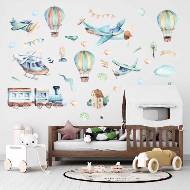 Sticker Decorativ Pentru Copii, Autoadeziv, Avioane si baloane, 90x90 cm EKDWS63024