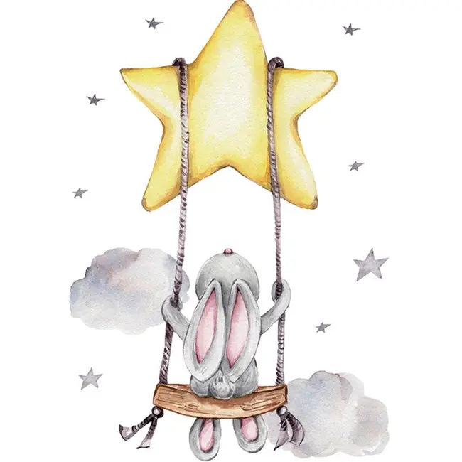 Sticker Decorativ Pentru Copii, Autoadeziv, Iepuras pe leagan, 70x49 cm EKDWS63025