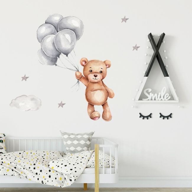 Sticker Decorativ Pentru Copii, Autoadeziv, Ursulet cu baloane, 50x67 cm EKDWS63036