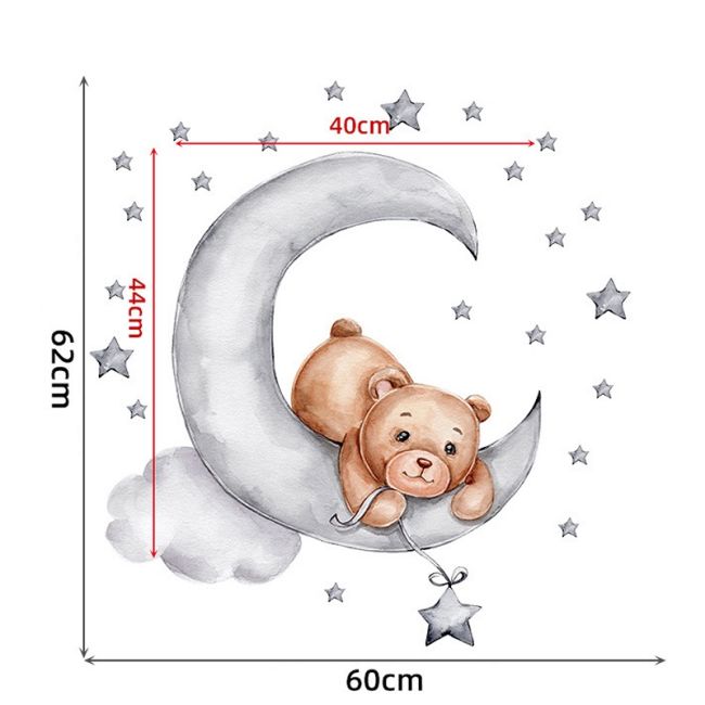 Sticker Decorativ Pentru Copii, Autoadeziv, Ursulet de plus intins pe luna, 62x60 cm EKDWS63037