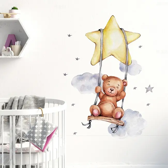 Sticker Decorativ Pentru Copii, Autoadeziv, Ursulet in leagan, 57 x 74 cm EKDWS63034