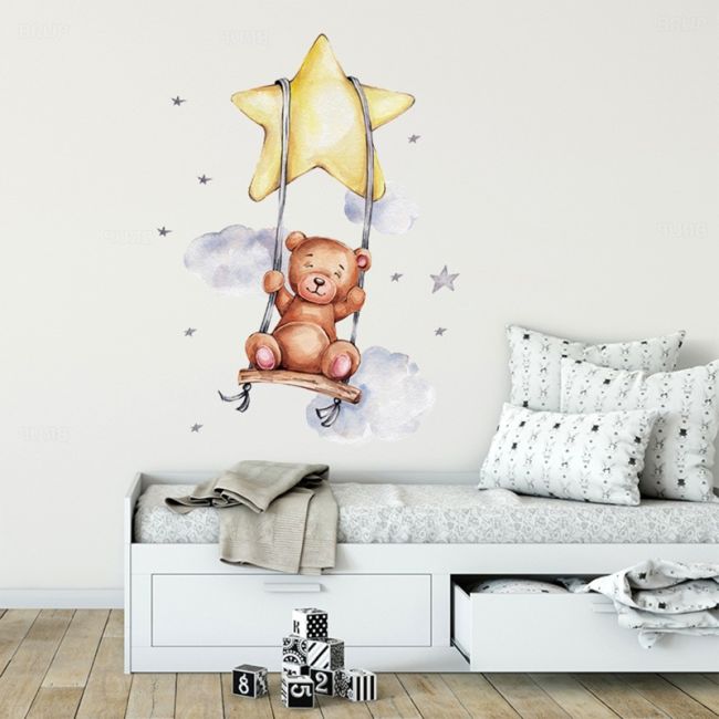 Sticker Decorativ Pentru Copii, Autoadeziv, Ursulet in leagan, 57 x 74 cm EKDWS63034