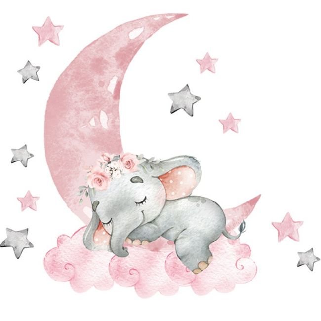 Sticker Decorativ Pentru Copii, Autoadeziv, elefant pe luna, 67x60 cm EKDWS63035