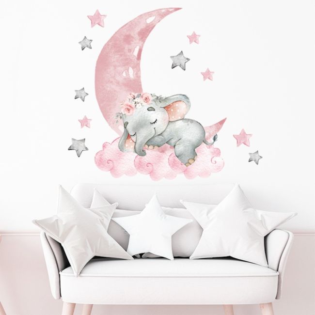 Sticker Decorativ Pentru Copii, Autoadeziv, elefant pe luna, 67x60 cm EKDWS63035