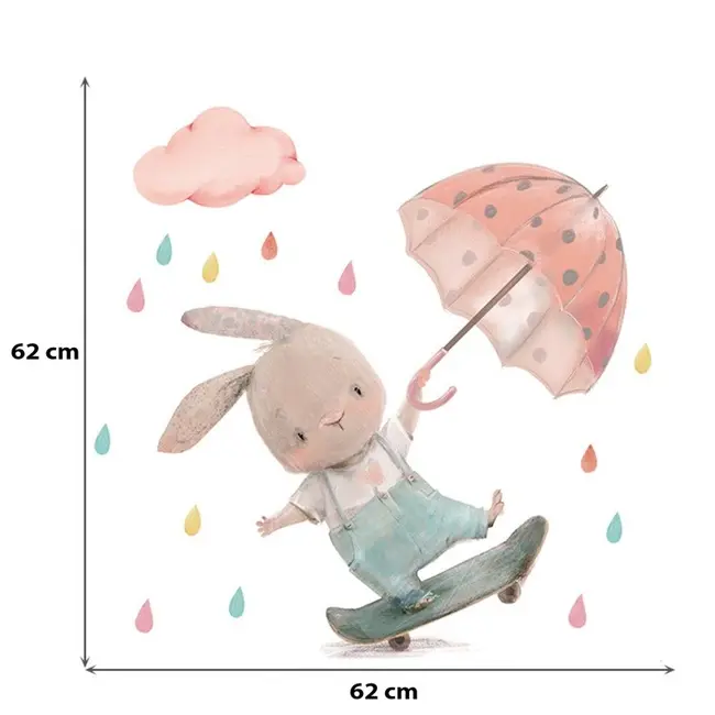 Sticker Decorativ Pentru Copii, Autoadeziv, iepuras pe skateboard, 62x62 cm EKDWS63038