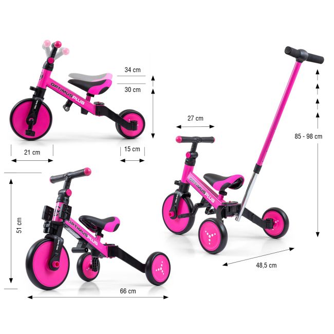 Tricicleta cu maner parental, Optimus Plus 4in1, Pink EKDmm5304