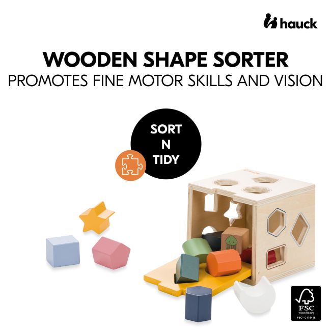 Cub motric din lemn certificat FSC, cu forme, Hauck, Sort N Tidy EKDhk13014