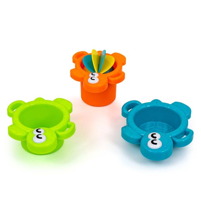 Jucarie de baie cu 3 cesti colorate, sita si roata apa, Water Turtle EKD127942