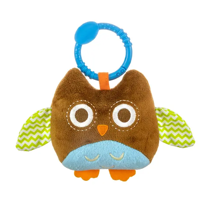 Jucarie din plus pentru agatat, cu clopotel, Happy Owl Brown EKD127973