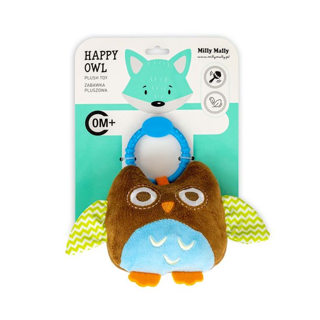 Jucarie din plus pentru agatat, cu clopotel, Happy Owl Brown EKD127973