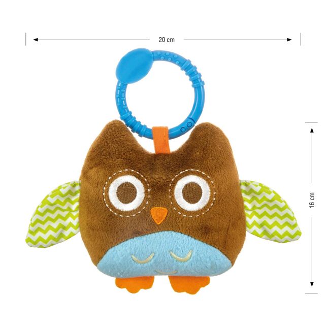 Jucarie din plus pentru agatat, cu clopotel, Happy Owl Brown EKD127973