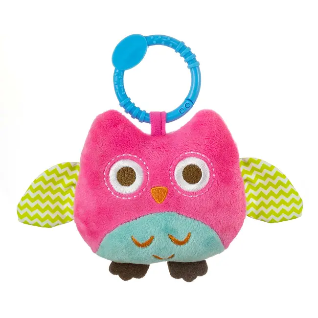 Jucarie din plus pentru agatat, cu clopotel, Happy Owl Pink EKD127980