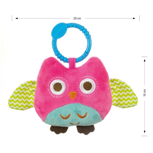 Jucarie din plus pentru agatat, cu clopotel, Happy Owl Pink EKD127980