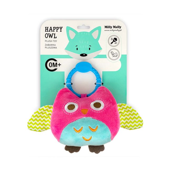Jucarie din plus pentru agatat, cu clopotel, Happy Owl Pink EKD127980