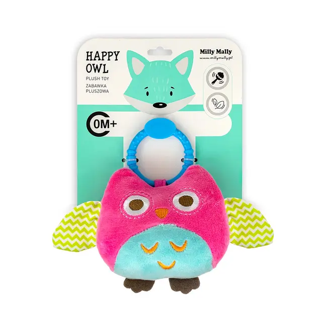 Jucarie din plus pentru agatat, cu clopotel, Happy Owl Pink EKD127980