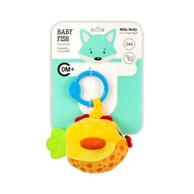 Jucarie din plus pentru agatat, fosnaie si vibreaza, Baby Fish Yellow EKD128017