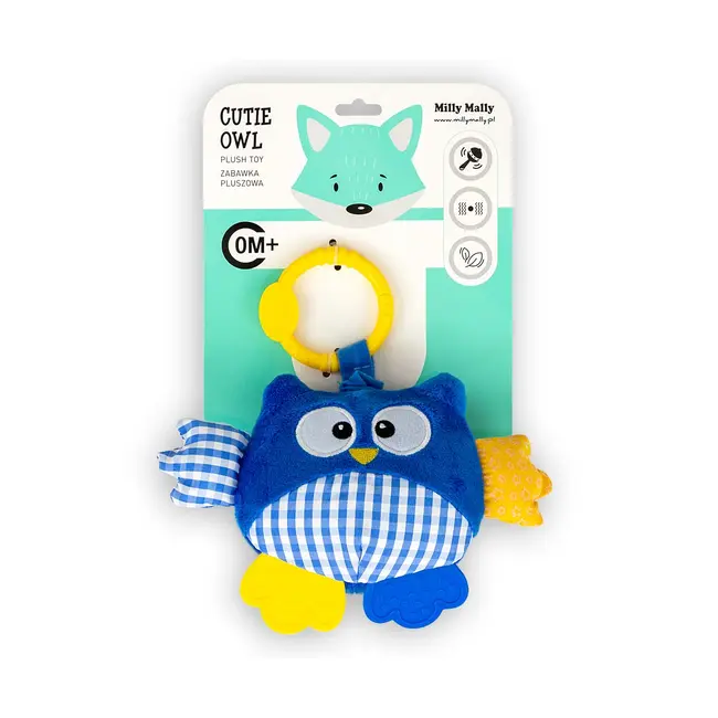 Jucarie din plus pentru agatat, fosnaie si vibreaza, Cutie Owl Blue EKD127997